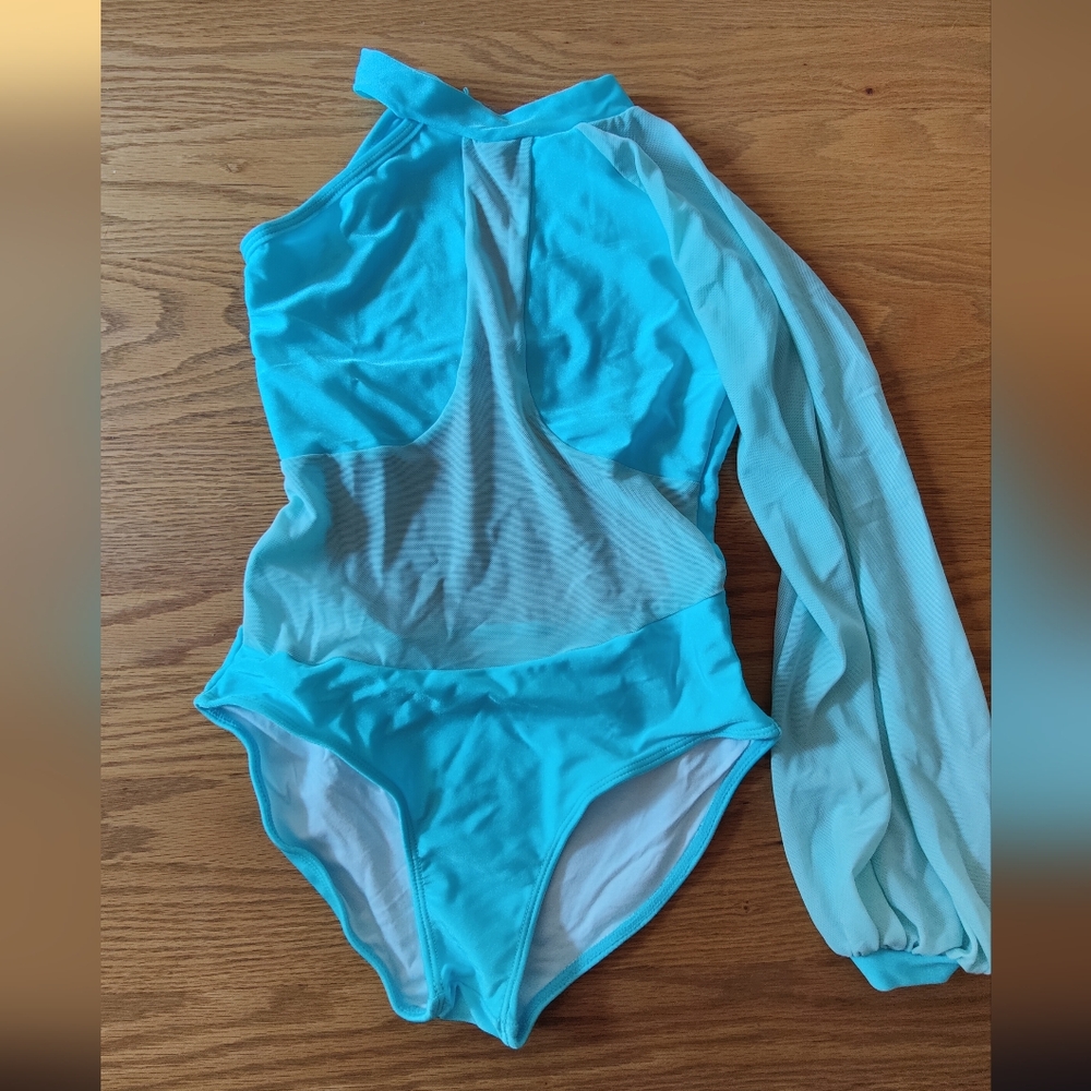 HDW Dance One Sleeve Mesh Lyrical Turquoise Leotard